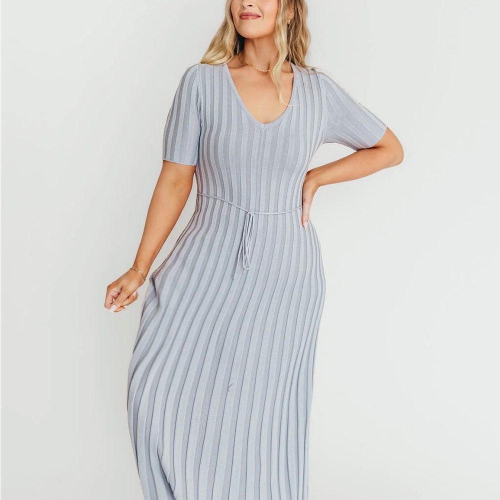 Oakley Ribbed Maxi Dress in Light Blue - Bump Friendly